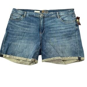 KUT from the Kloth Katy Boyfriend Shorts Blue Denim Raw Hem 18W NEW Summer